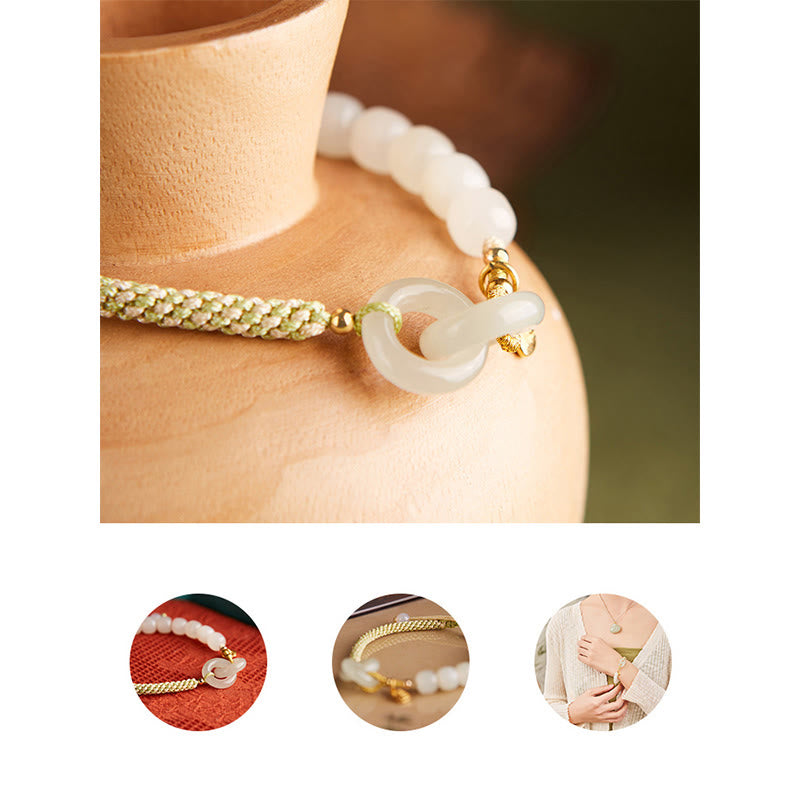 Natural Hetian Jade Double Peace Buckle Bracelet for Abundance