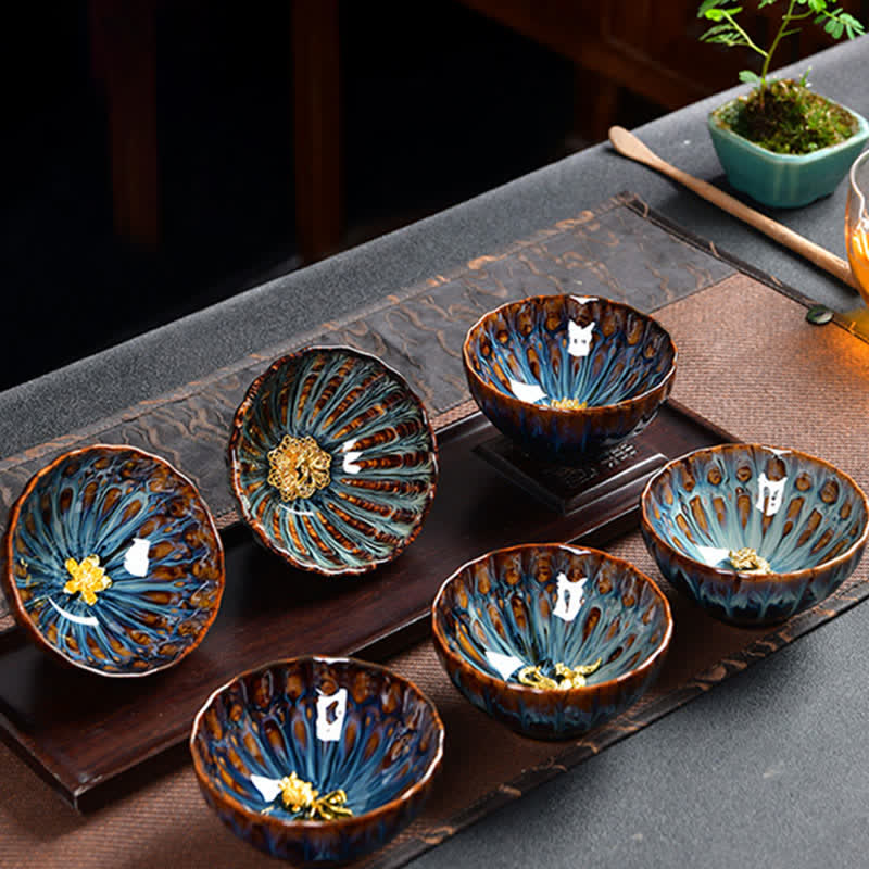 Ceramic Zen Teacup 120ml | Lotus Peacock Dragon Symbolism