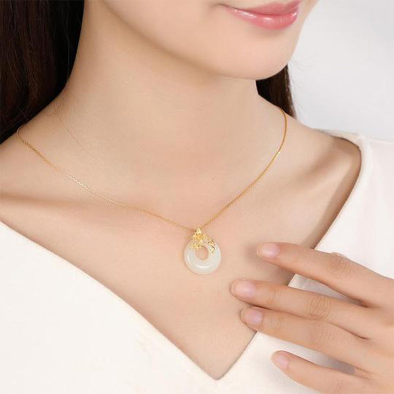 Tibetan White Jade Calm Necklace for Protection & Luck