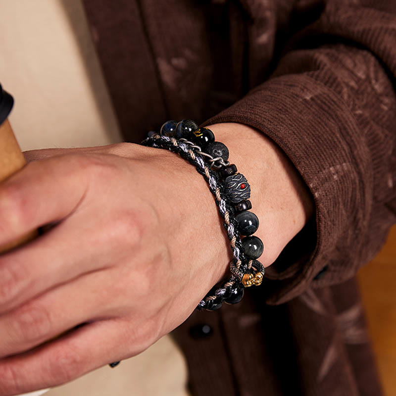 Lava Rock Tiger Eye Bracelet 10mm Handmade Healing Jewelry