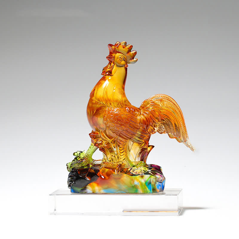Handmade Liuli Crystal Rooster Zen Decor Art Piece