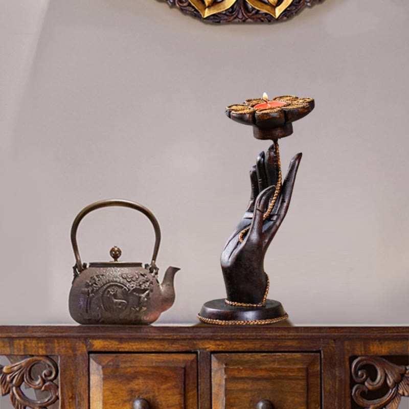 Wooden Hand Pattern Candle Holder | Spiritual Home Accent