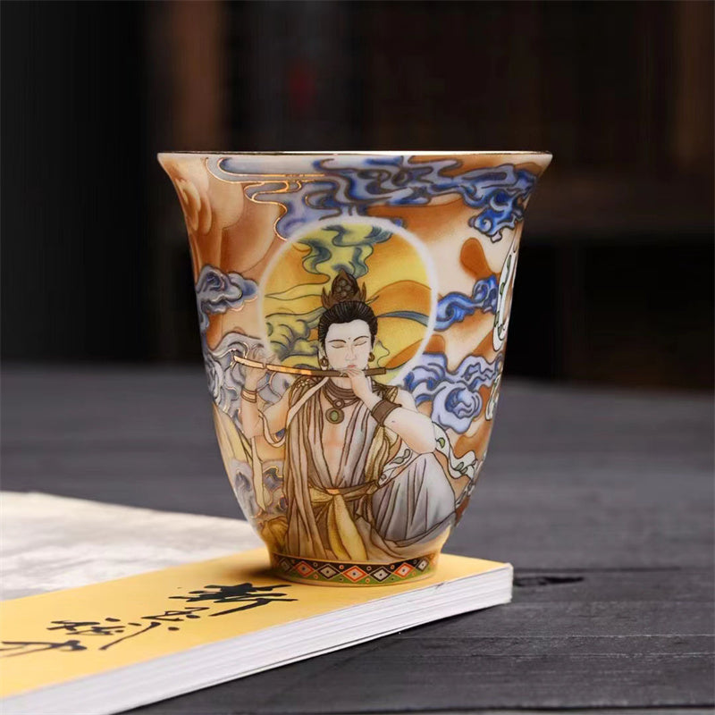 Dunhuang Flying Apsaras Ceramic Tea Cup 100ml Zen Decor