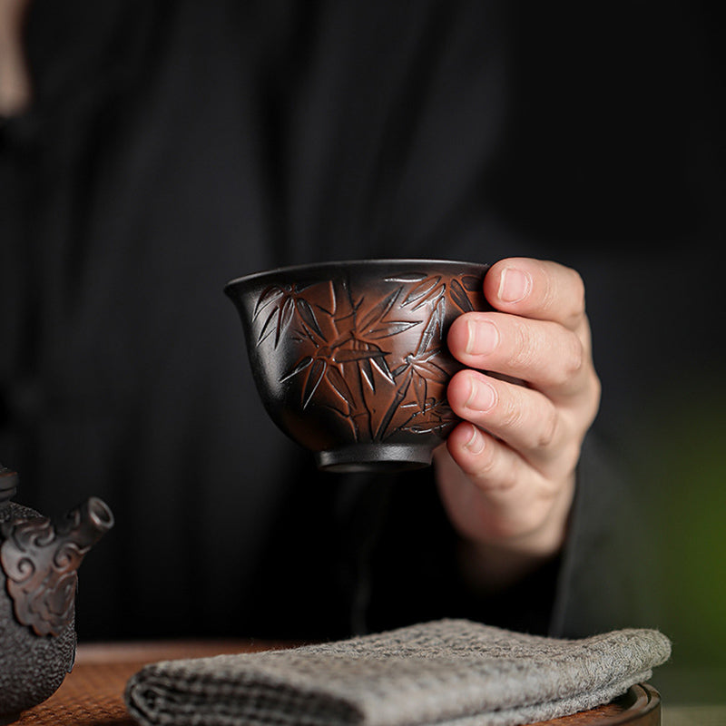 Ceramic Zen Teacup with Lotus & Dragon Design - 130ml Bowl