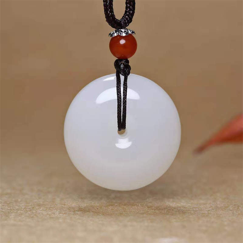 White Jade Peace Buckle Necklace 20mm Blessing Pendant