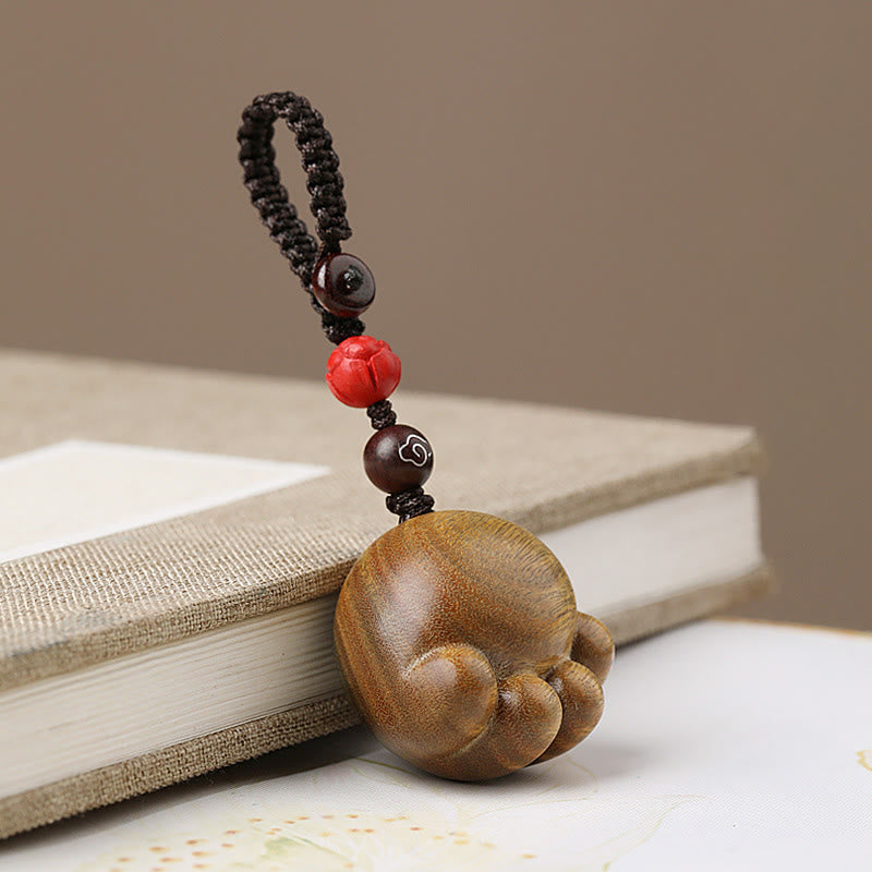 Lucky Cat Paw Wood Protection Key Chain with Red, Green & Ebony Sandalwood