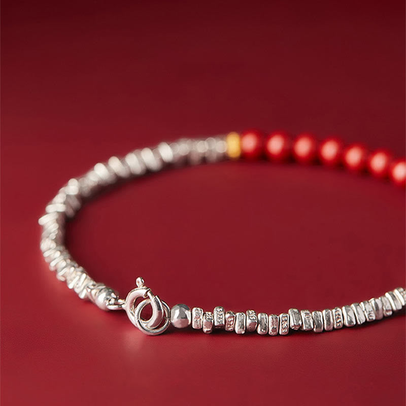925 Sterling Silver Cinnabar Bracelet with Fu Character Blessing