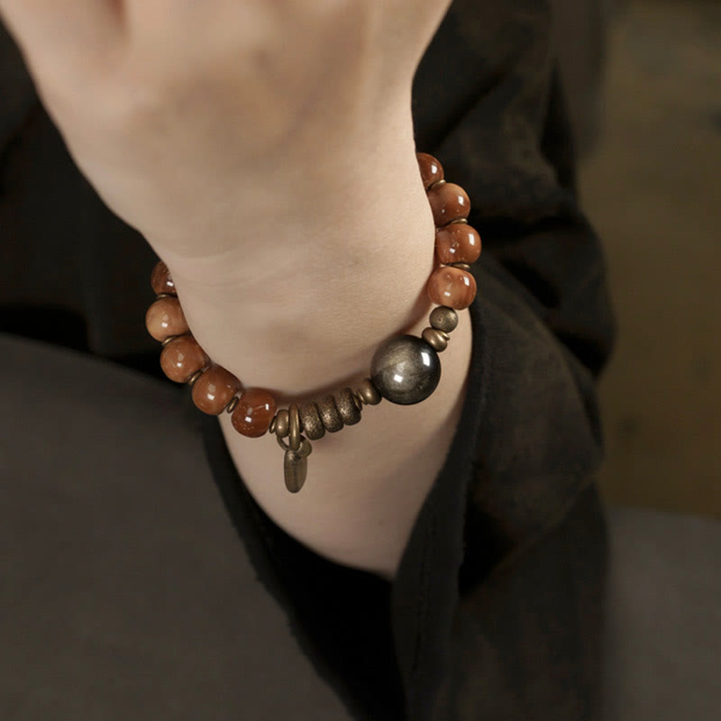 Tiger Eye & Gold Sheen Obsidian Kuka Seed Wealth Bracelet