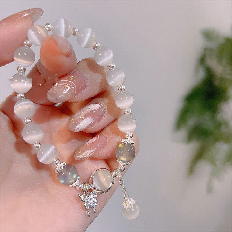 Support Bracelet with Cat's Eye Moonstone & Butterfly Charm
