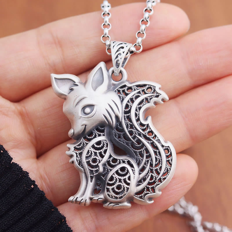 999 Sterling Silver Fox Pattern Spiritual Blessing Necklace