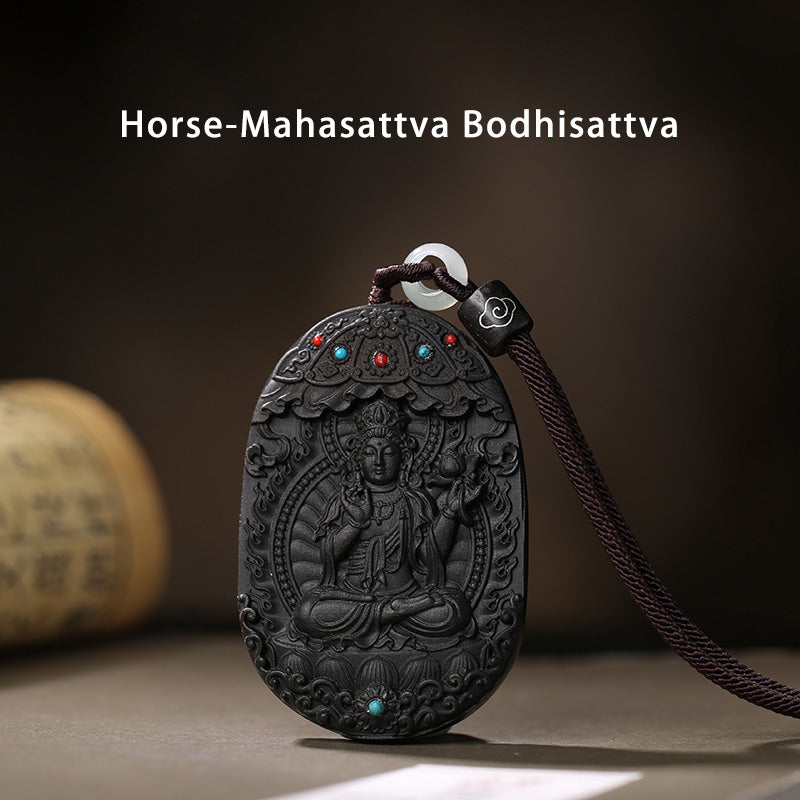 Chinese Zodiac Agarwood Necklace with Om Mani Padme Hum Pendant