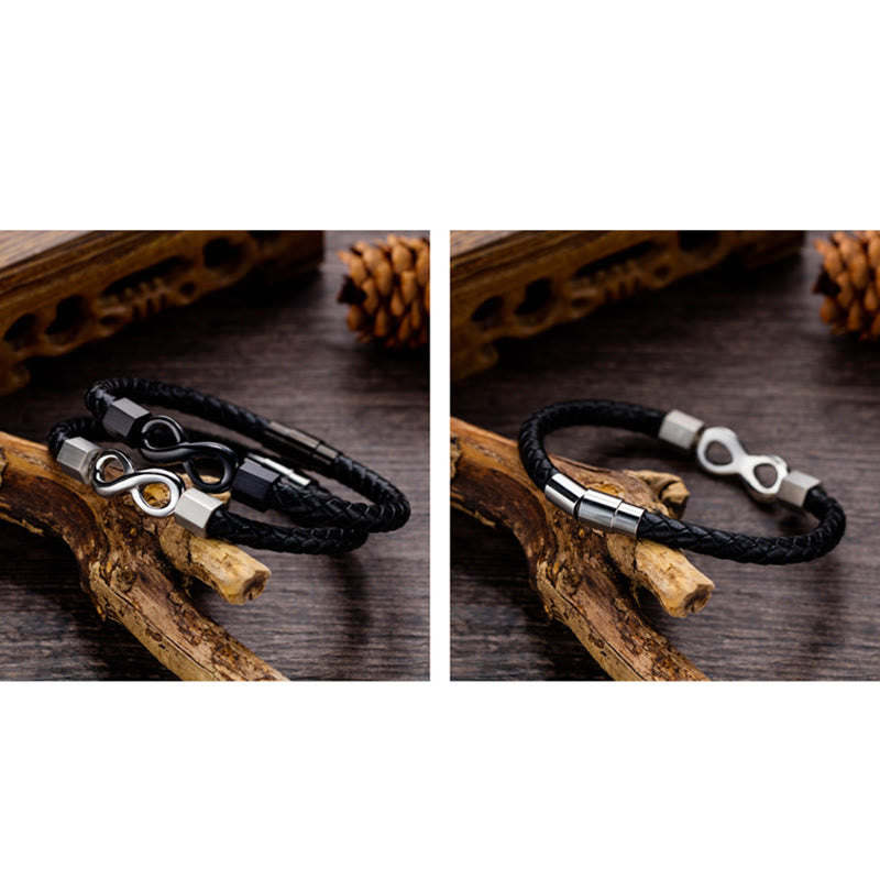 Endless Knot Titanium Steel Leather Spiritual Balance Bracelet