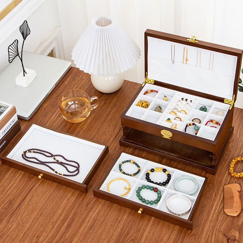 Three-Layer Wooden Jewelry Box for Zen Decor Storage