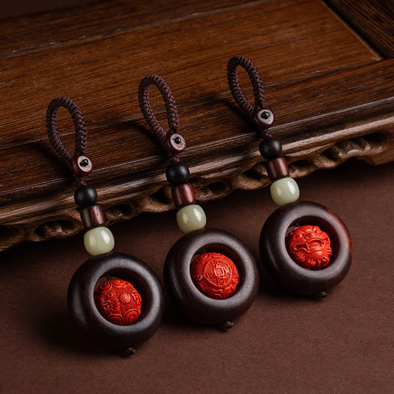 Small Leaf Red Sandalwood Om Mani Padme Hum Protection Key Chain