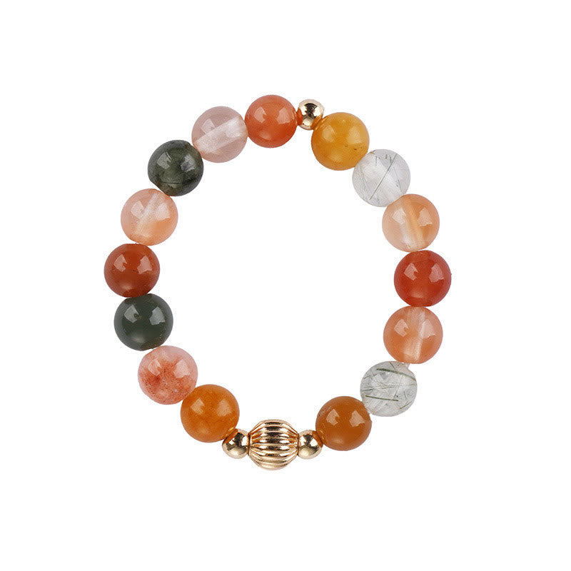 14k Gold Plated Peach Moonstone Fu Lu Shou Ring for Happiness