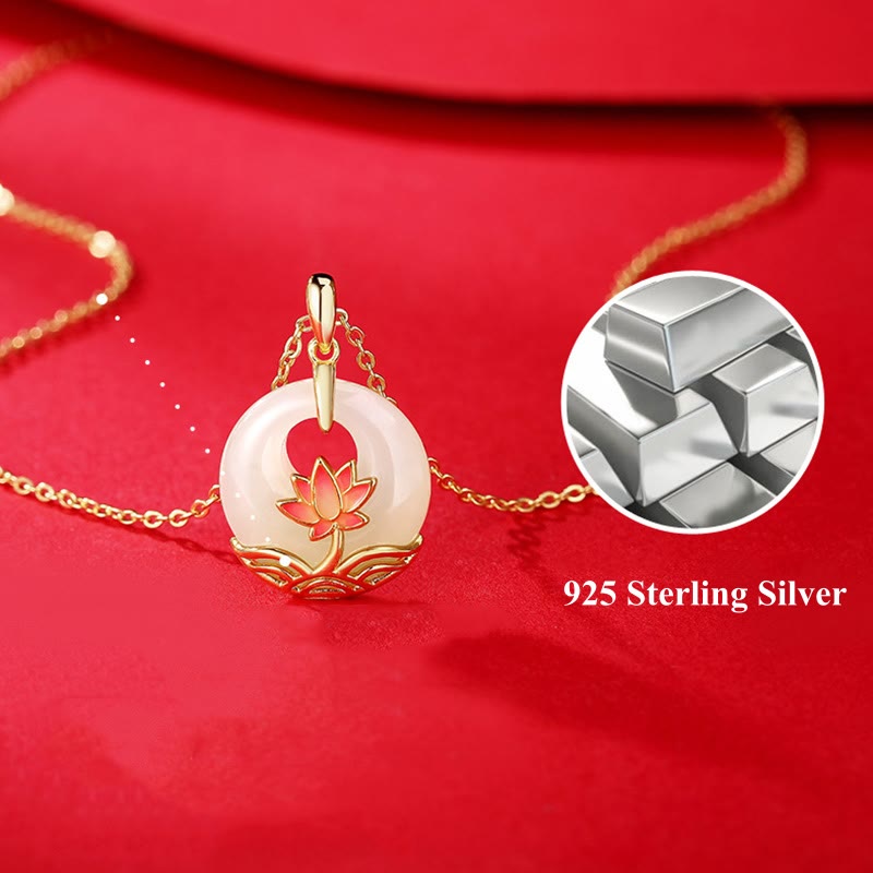 Hetian White Jade Lotus Flower Protection Necklace