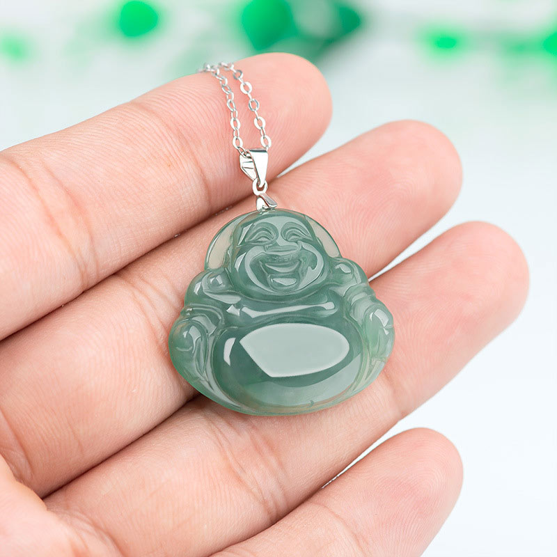 Jade Necklace Laughing Buddha Pendant | Protection & Calm