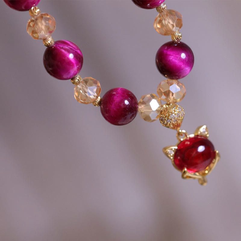 Red Tiger Eye Protection Bracelet with Pixiu and Fox Charms