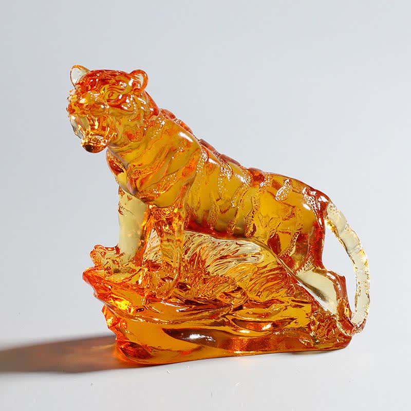 Handmade Liuli Crystal Tiger Art Piece | Protection Decor