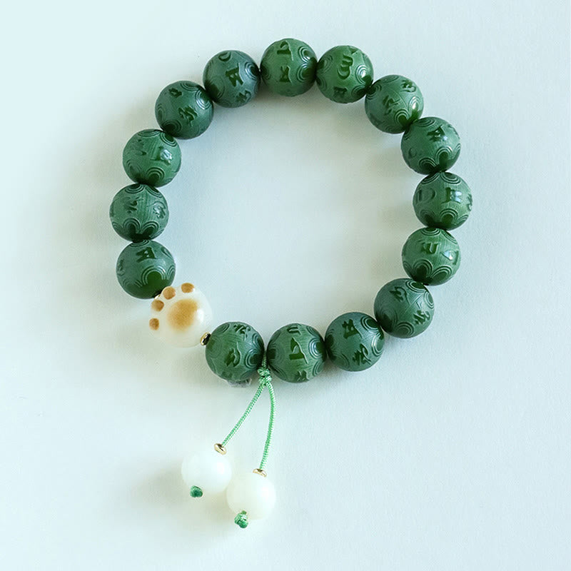 Om Mani Padme Hum Bodhi Seed Carved Bracelet 12mm Beads