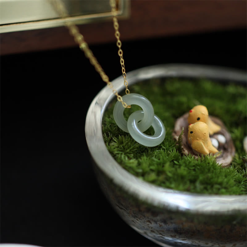 Sterling Silver Hetian Jade Double Peace Buckle Necklace