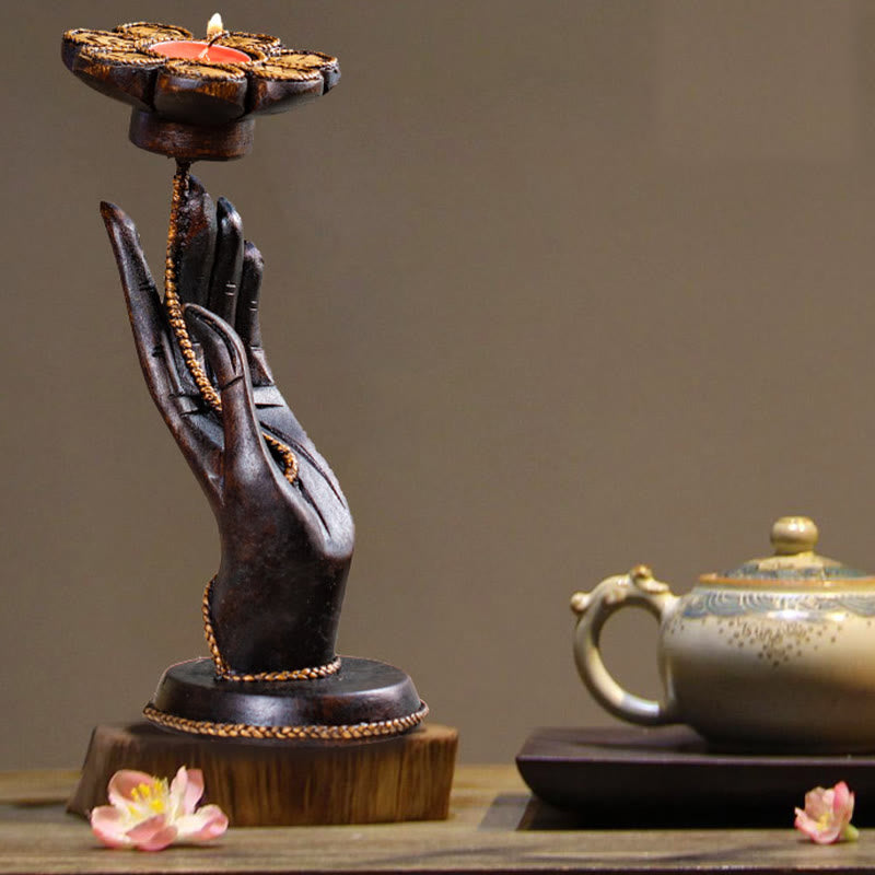 Wooden Hand Pattern Candle Holder | Spiritual Home Accent
