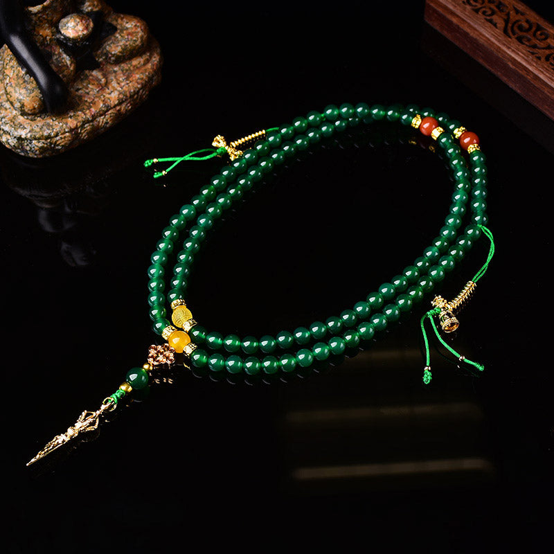 108 Beads Green Agate Gemstone Mala Bracelet 6mm, 8mm, 10mm