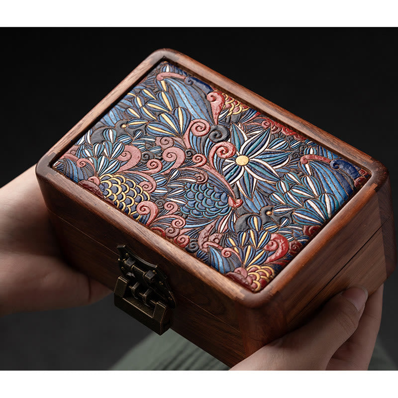 Rosewood Jewelry Storage Box with Floral Pattern | Zen Decor