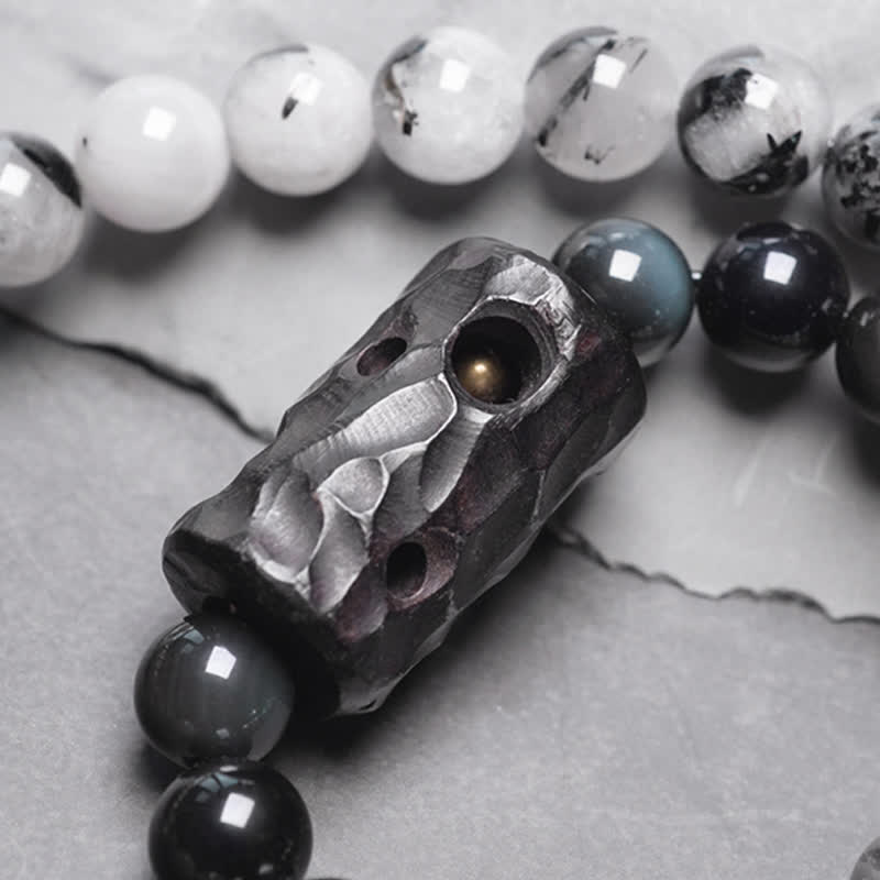Black Rutilated Quartz Clear Quartz Couple Bracelet 8mm
