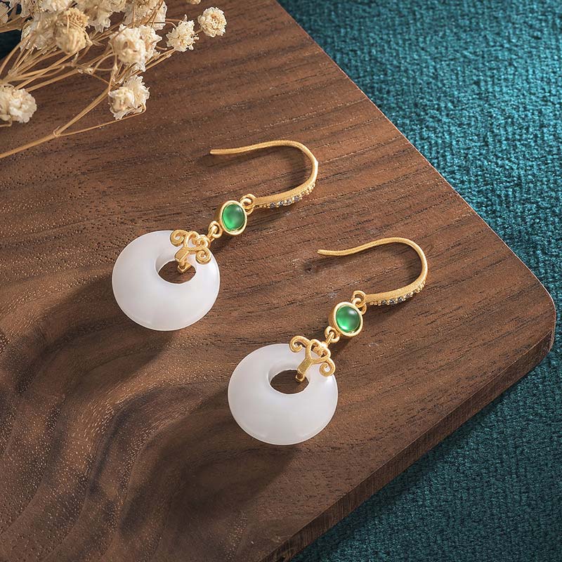 White Jade Blessing Drop Earrings for Protection & Luck