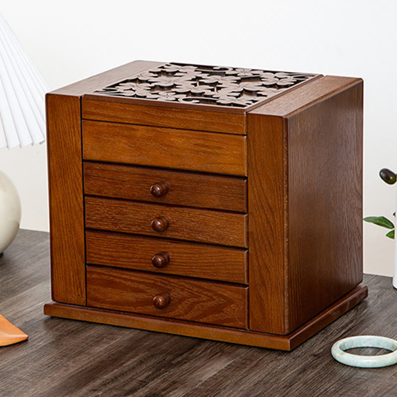 Large Vintage Wooden Jewelry Box with Mirror | Healing Sounds
