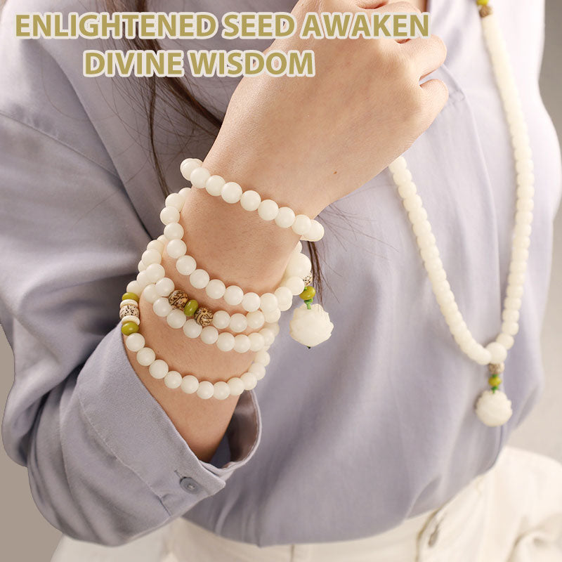 7x9mm White Jade Bodhi Lotus Mala Harmony Bracelet