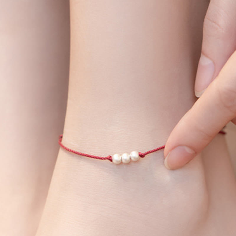 925 Sterling Silver Red String Protection Bracelet Anklet