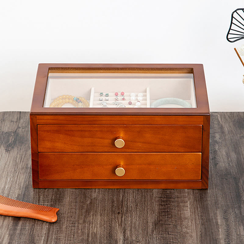 Three Layers Solid Wood Jewelry Box with Drawer | Spiritual Storage