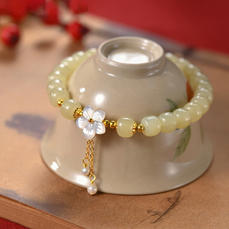 14-16cm Hetian Jade Luck Flower Bracelet