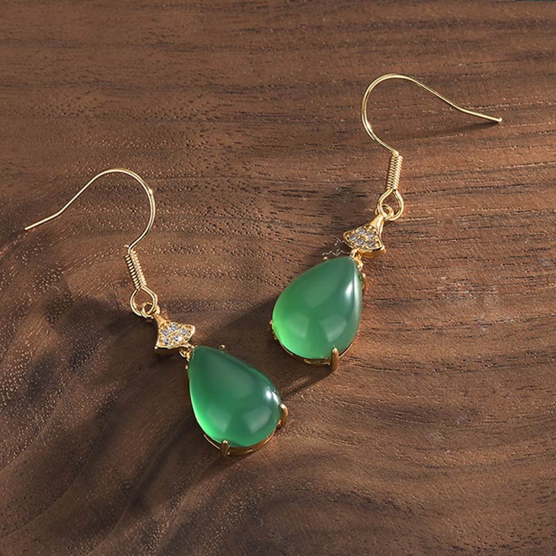 42mm Cyan Jade Drop Earrings for Success & Positive Energy
