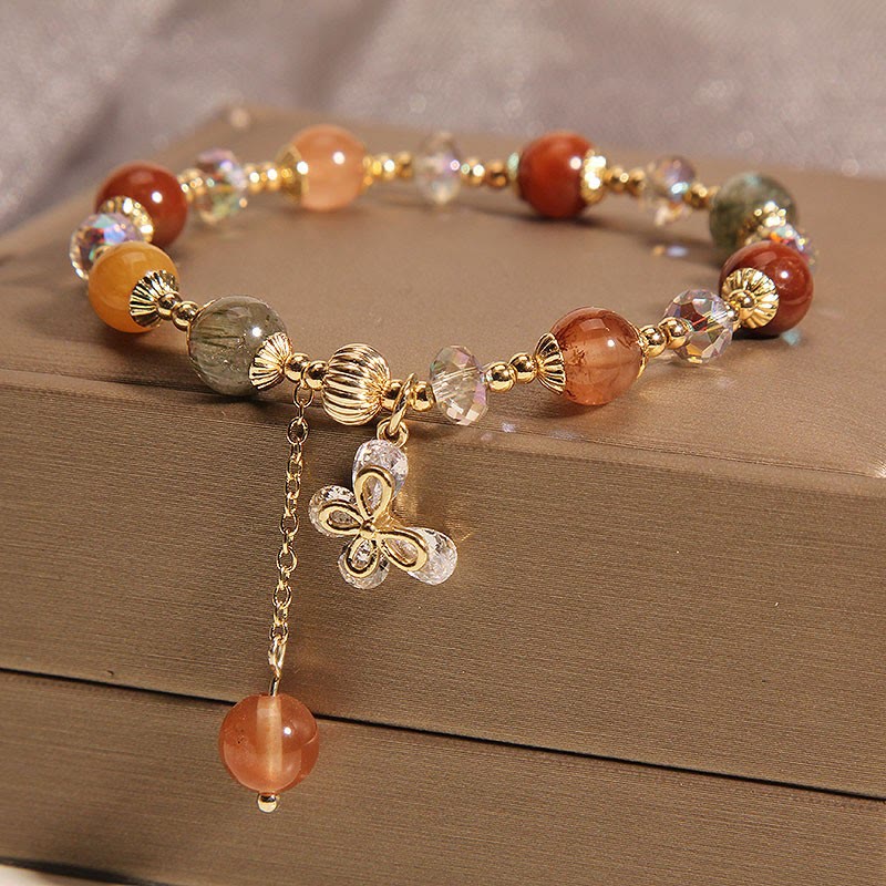 Rutilated Quartz Fu Lu Shou Wealth Butterfly Bracelet