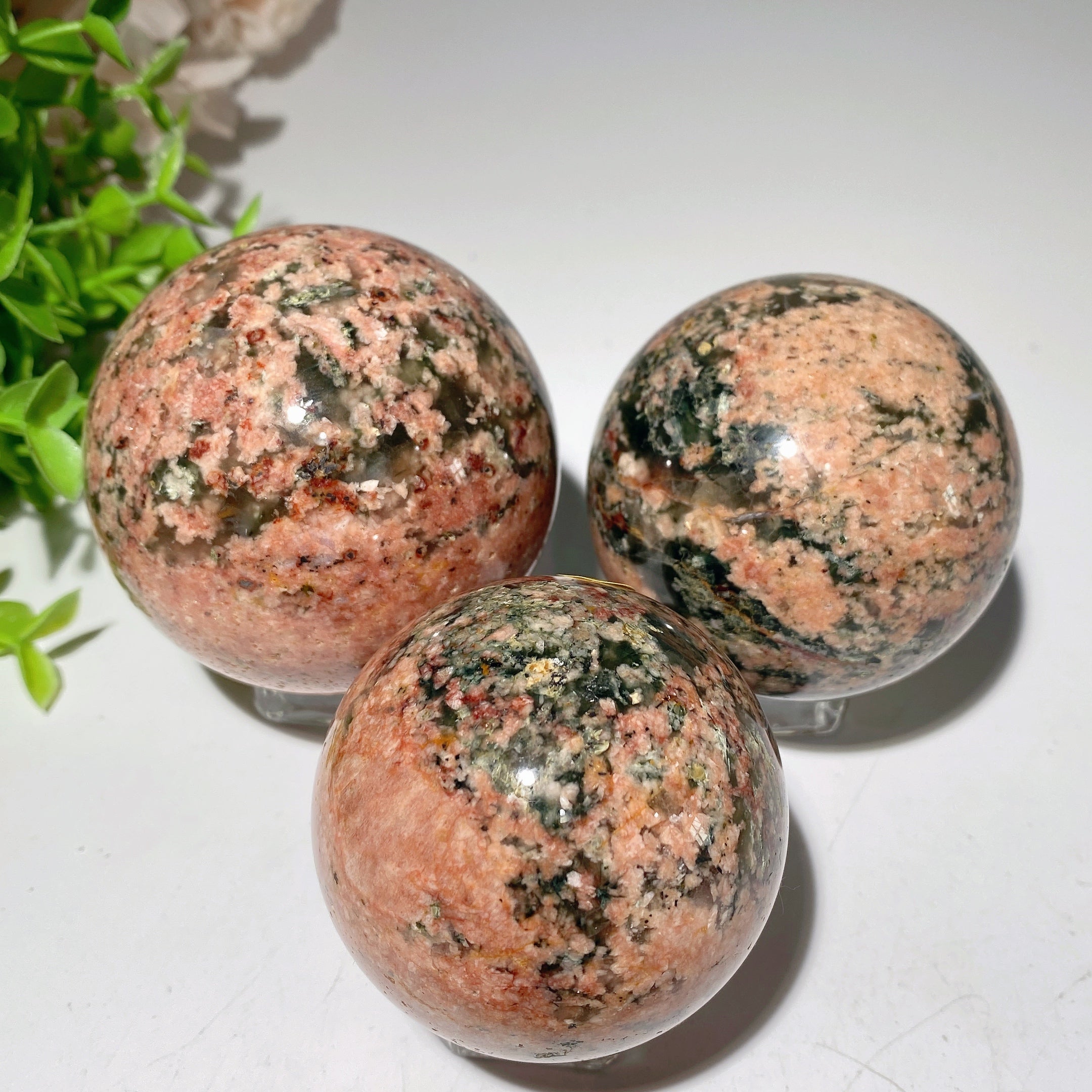 2.0-3.0 inch Natural Green Rutile Cherry Blossom Sphere