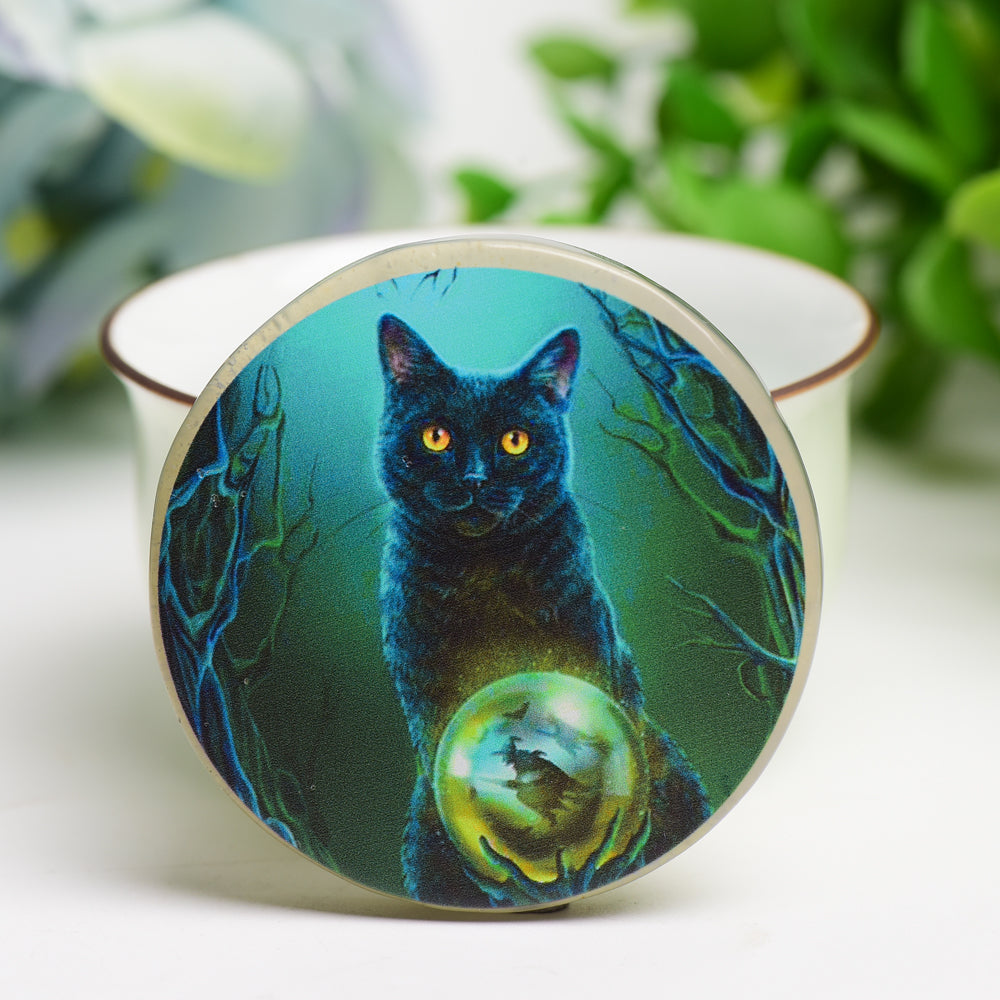 2.0 Inch Agate Round Slab with Artistic Crystal Print