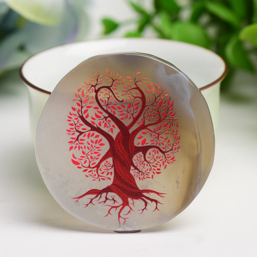 2.0 Inch Agate Round Slab with Artistic Crystal Print