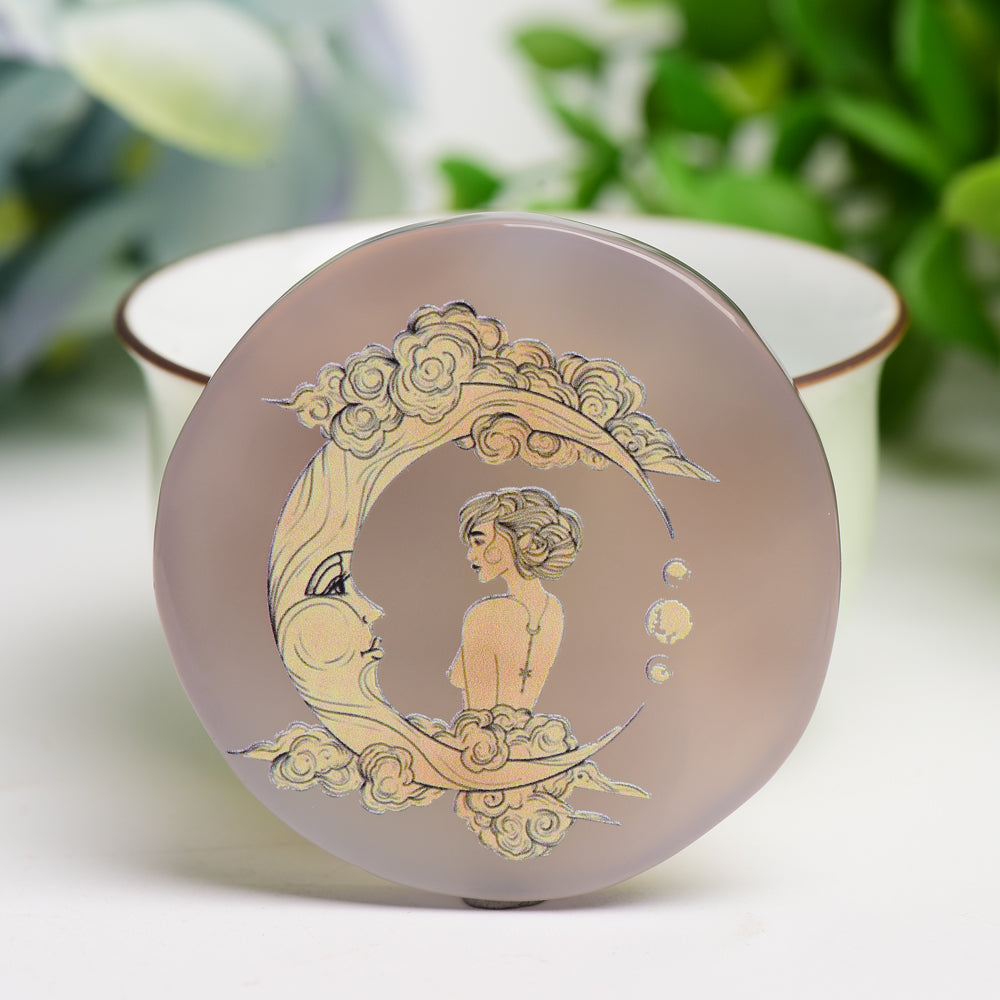 2.0 Inch Agate Round Slab with Artistic Crystal Print
