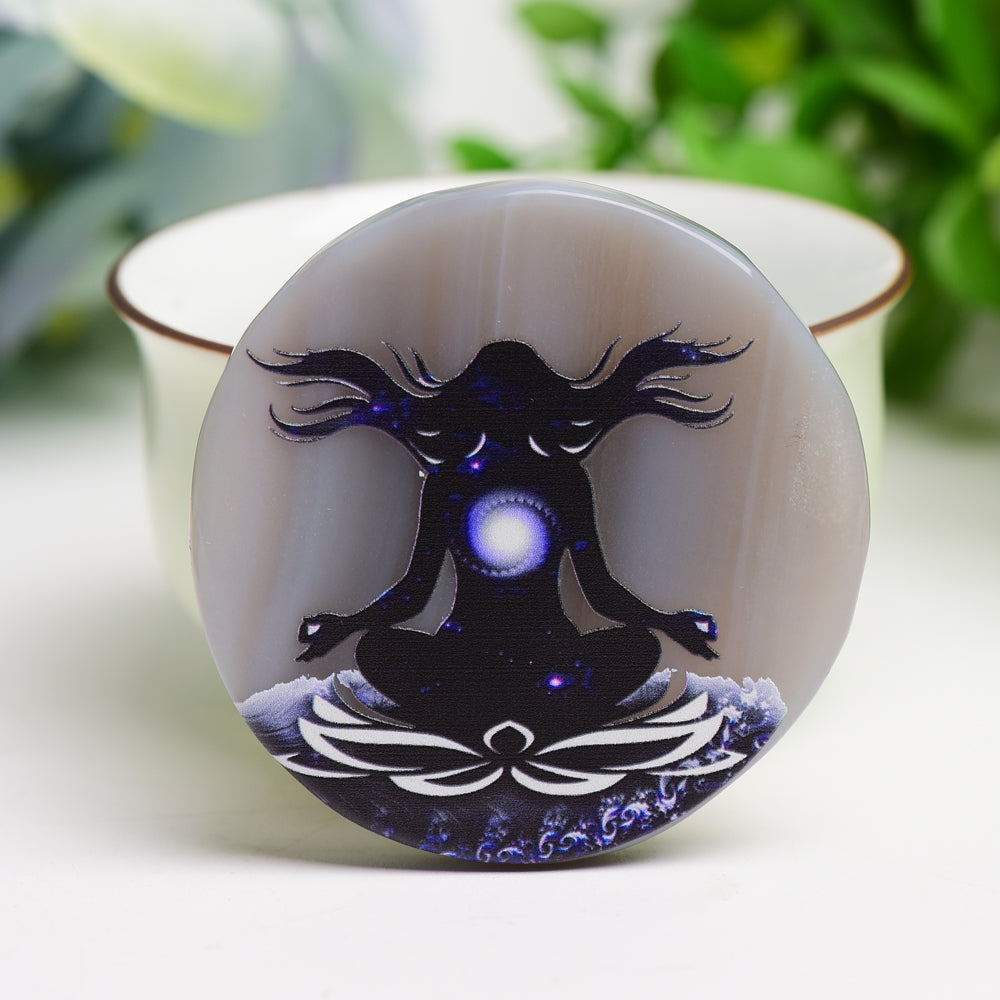 2.0 Inch Agate Round Slab with Artistic Crystal Print