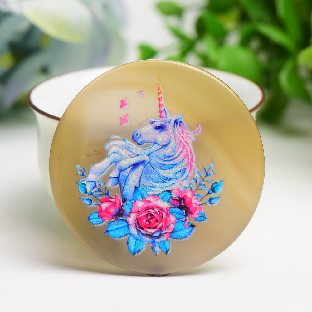 2.0 Inch Agate Round Slab with Artistic Crystal Print