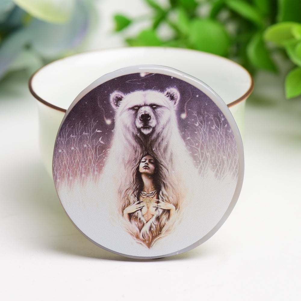 2.0 Inch Agate Round Slab with Artistic Crystal Print