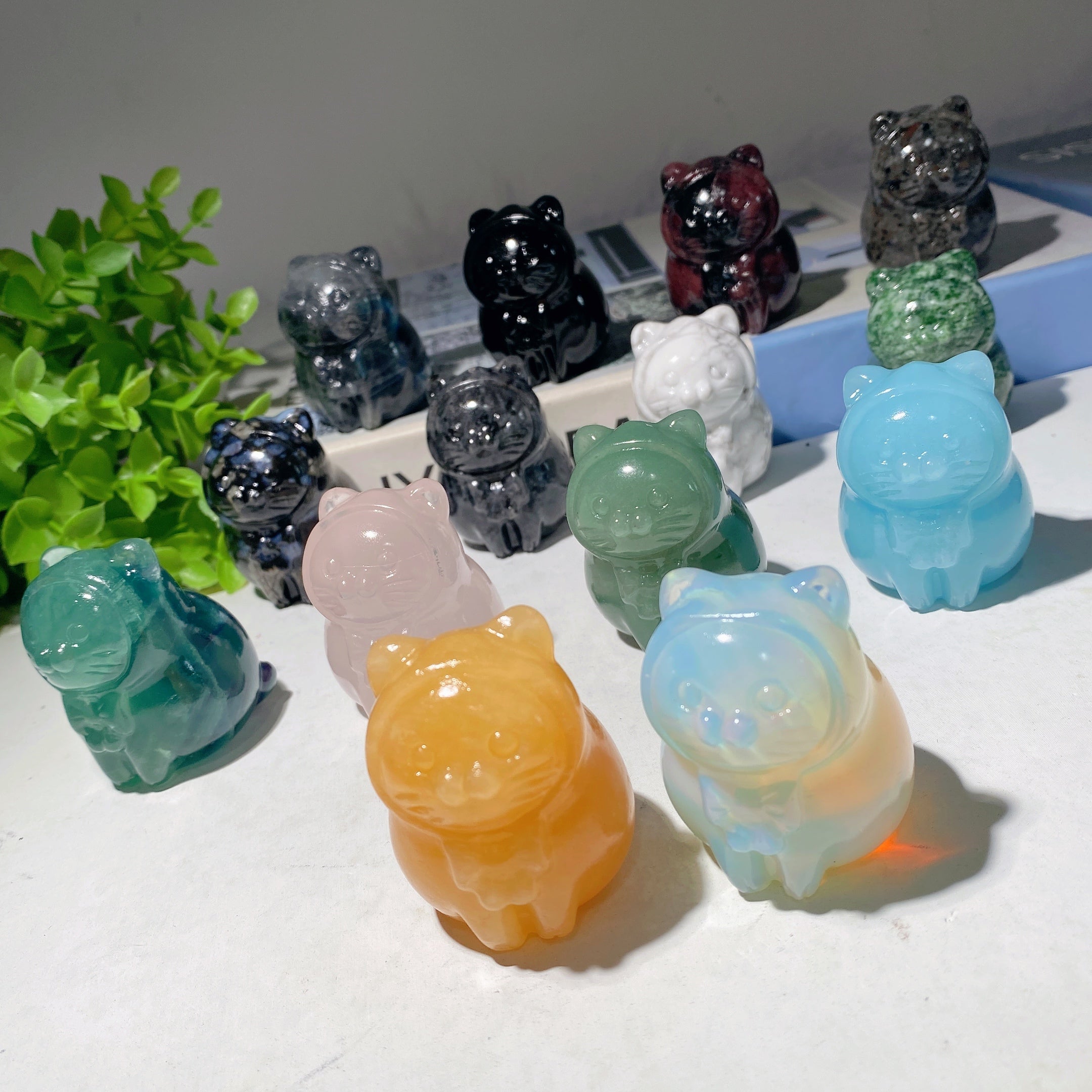 2.0 inch Mixed Crystal Cat Carvings for Healing