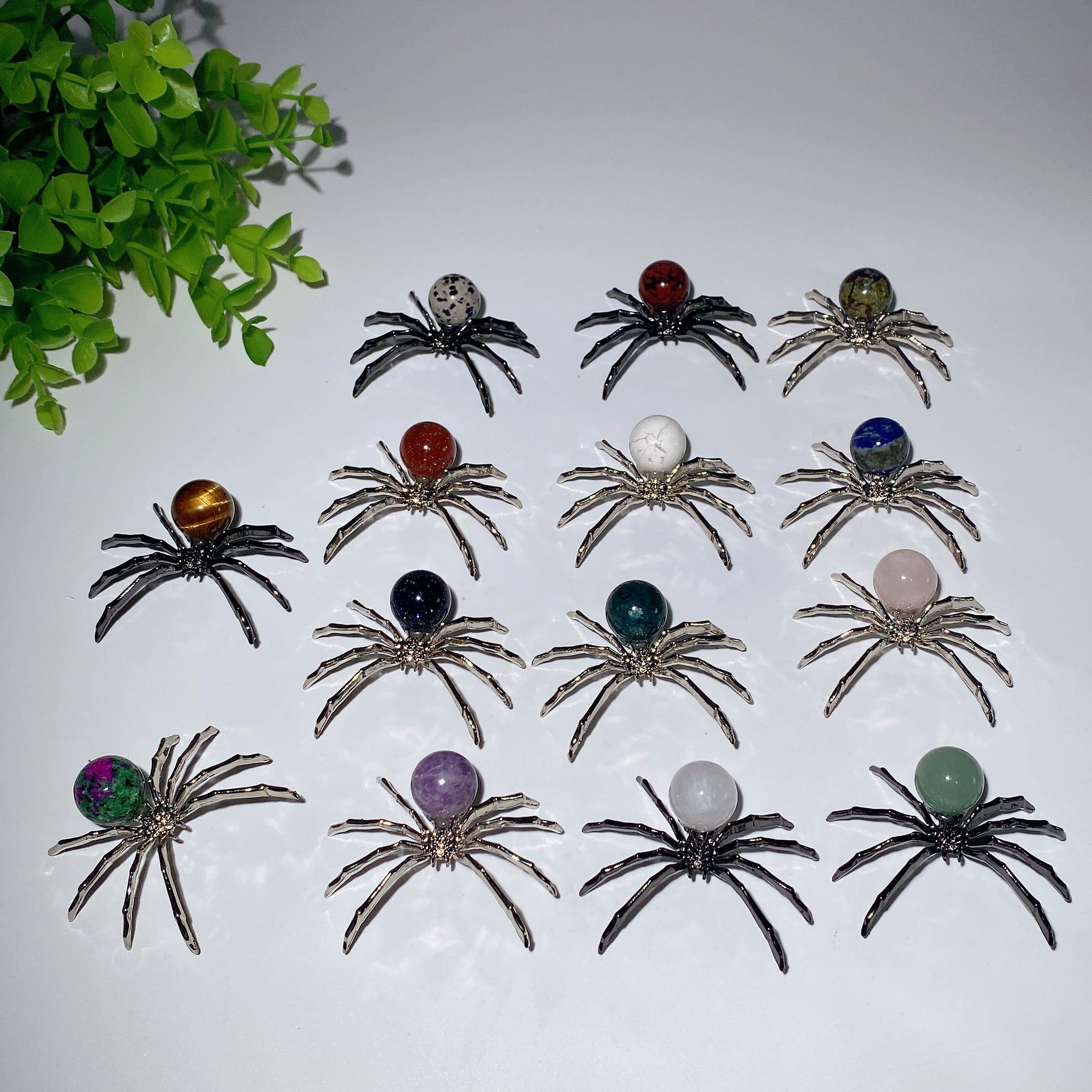 2.0 Inch Mixed Crystal Spider Figurine with Polished Gem Body