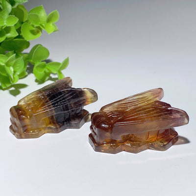 2.0 Inch Yellow Fluorite Cicada Crystal Animal Carving