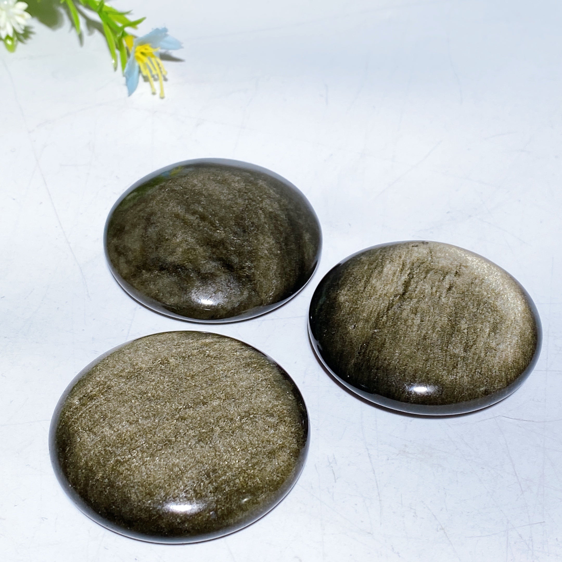 2.0in Golden Obsidian Round Palm Stone for Healing & Energy