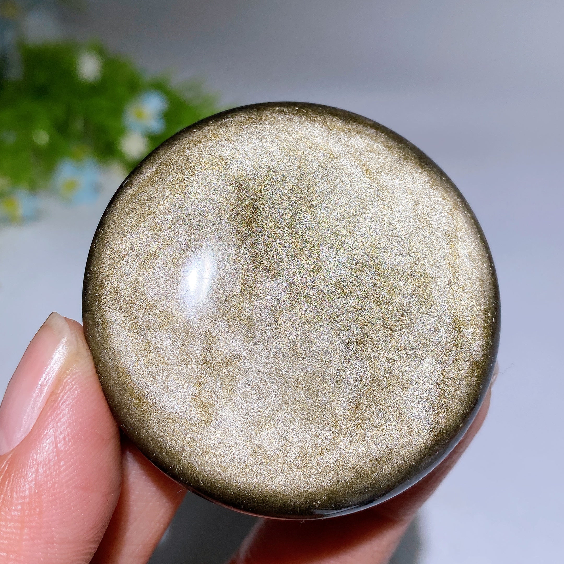 2.0in Golden Obsidian Round Palm Stone for Healing & Energy
