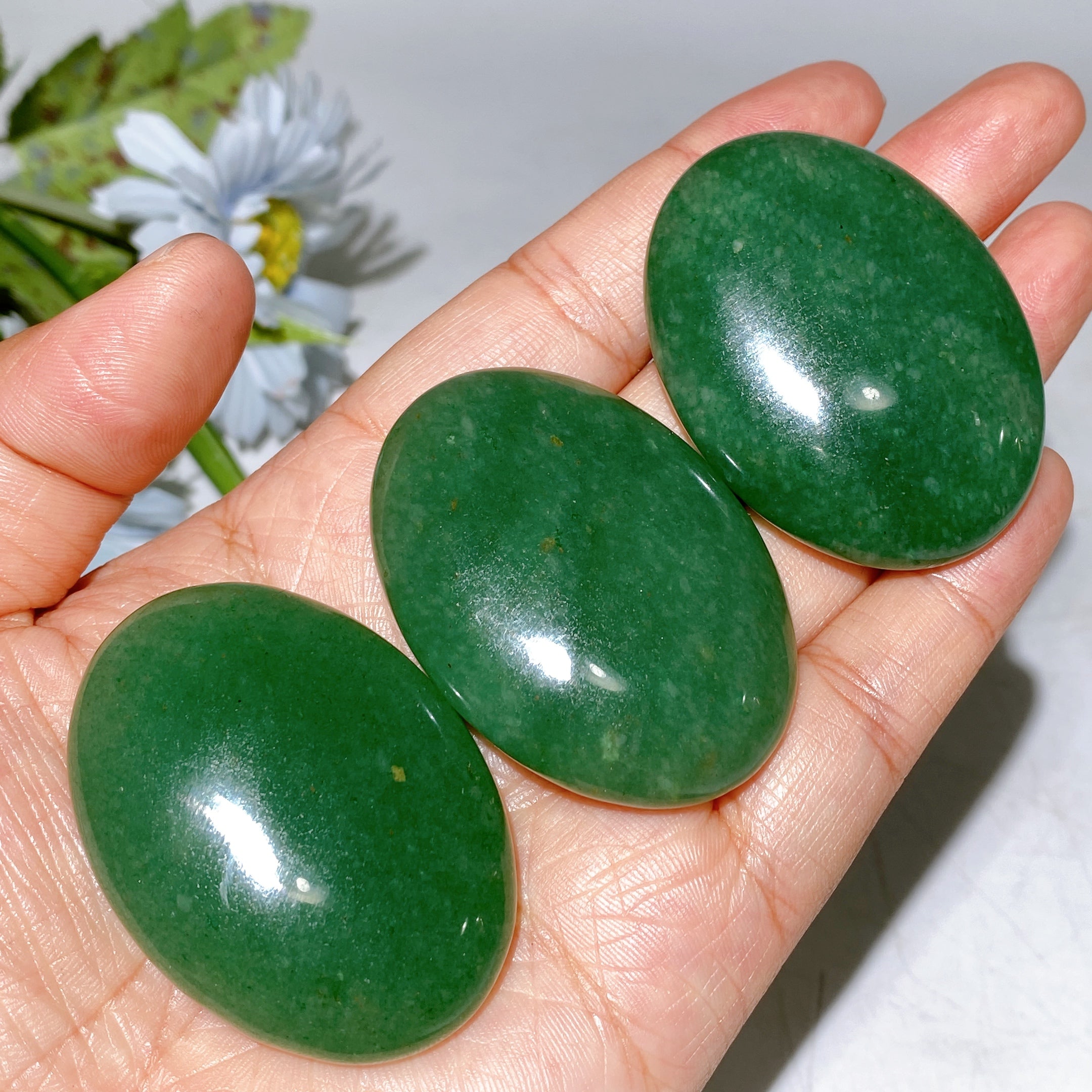 2.0in Green Aventurine Palm Stone for Healing Energy